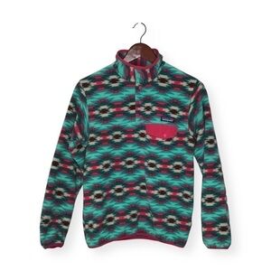Patagonia Synchilla Wild Desert: Beryl Green Aztec Print SnapT Fleece Size Small
